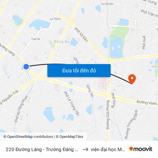 220 Đường Láng - Trường Đảng Lê Hồng Phong to viện đại học Mở Hà Nội map