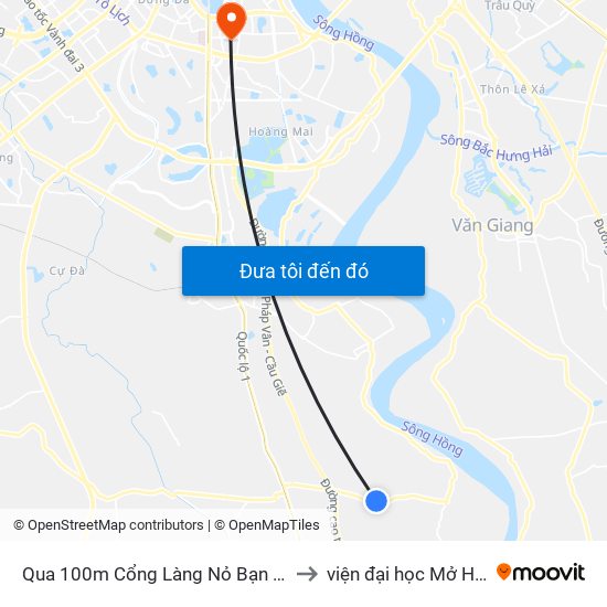 Qua 100m Cổng Làng Nỏ Bạn - Tl 427 to viện đại học Mở Hà Nội map