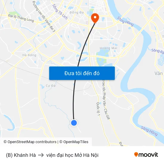 (B) Khánh Hà to viện đại học Mở Hà Nội map