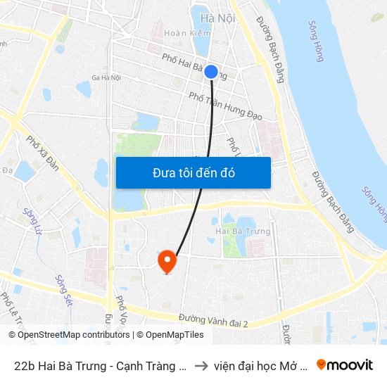 22b Hai Bà Trưng - Cạnh Tràng Tiền Plaza to viện đại học Mở Hà Nội map