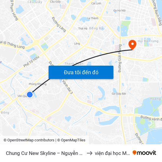Chung Cư New Skyline – Nguyễn Khuyến (Hà Đông) to viện đại học Mở Hà Nội map