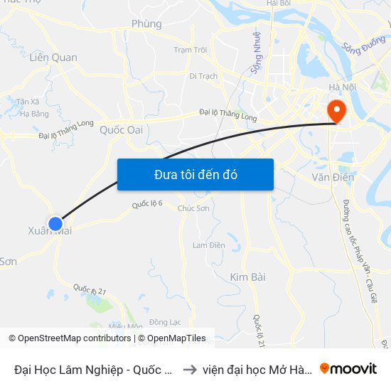 Đại Học Lâm Nghiệp - Quốc Lộ 21 to viện đại học Mở Hà Nội map