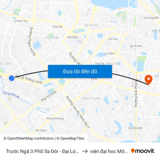 Trước Ngã 3 Phố Sa Đôi - Đại Lộ Thăng Long to viện đại học Mở Hà Nội map