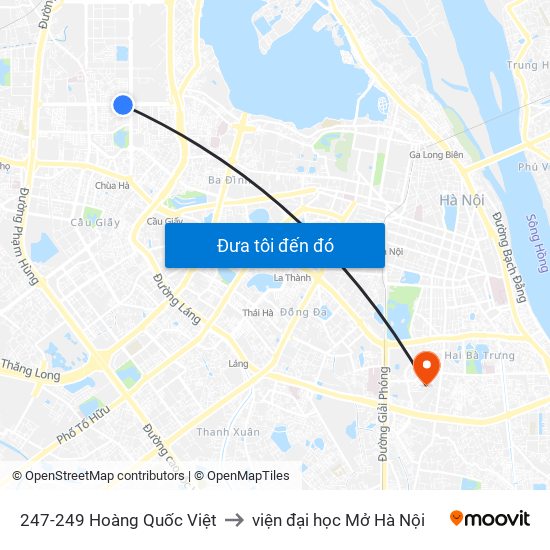 247-249 Hoàng Quốc Việt to viện đại học Mở Hà Nội map