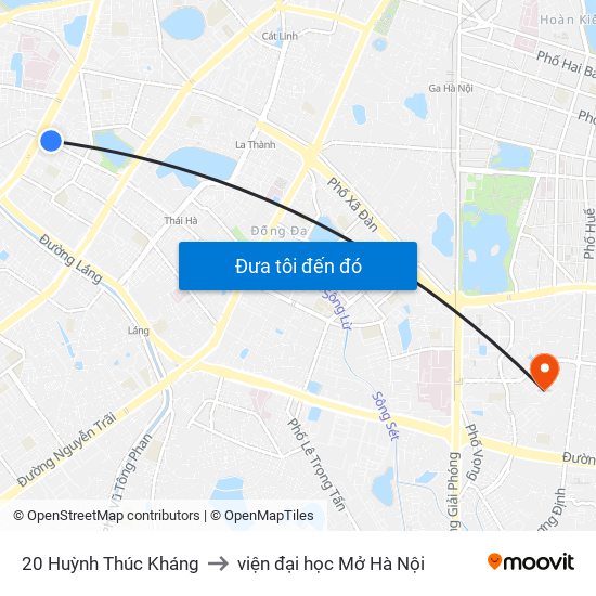 20 Huỳnh Thúc Kháng to viện đại học Mở Hà Nội map