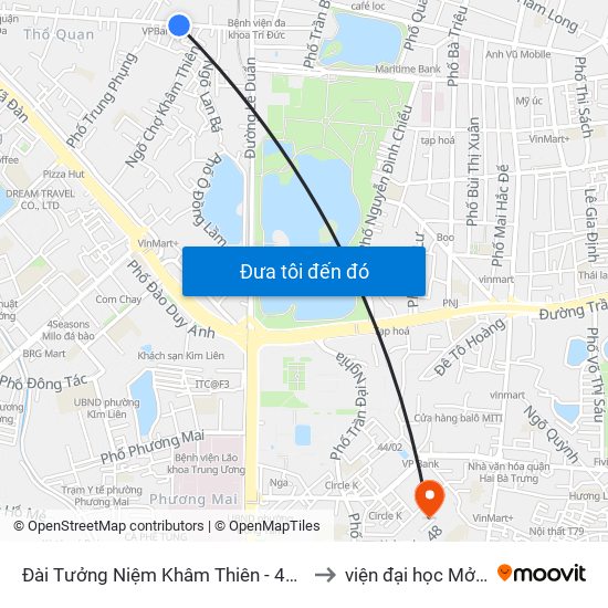Đài Tưởng Niệm Khâm Thiên - 45 Khâm Thiên to viện đại học Mở Hà Nội map