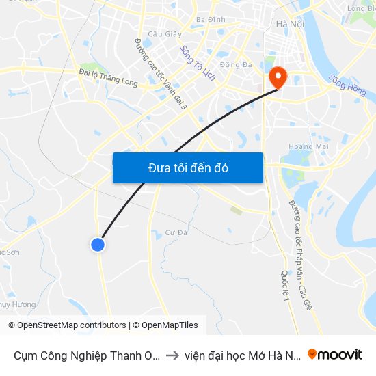 Cụm Công Nghiệp Thanh Oai to viện đại học Mở Hà Nội map