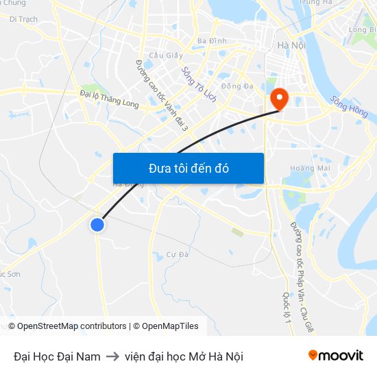 Đại Học Đại Nam to viện đại học Mở Hà Nội map