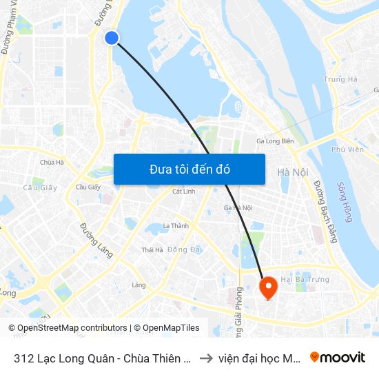 312 Lạc Long Quân - Chùa Thiên Niên (Chùa Sài) to viện đại học Mở Hà Nội map