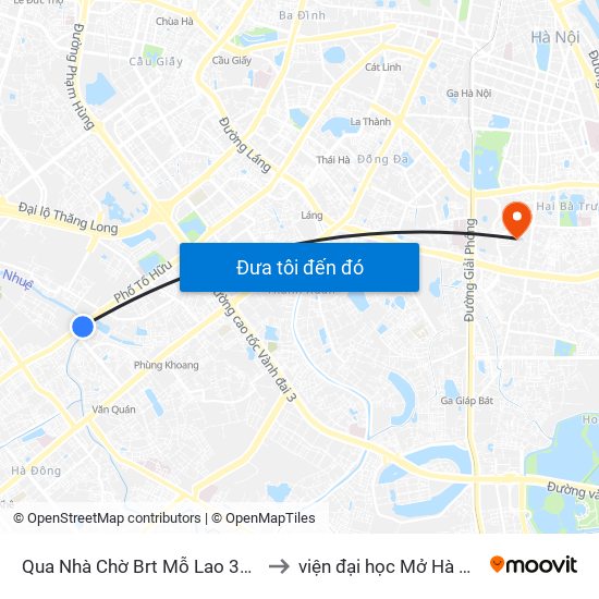 Qua Nhà Chờ Brt Mỗ Lao 30m to viện đại học Mở Hà Nội map