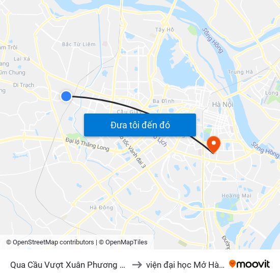 Qua Cầu Vượt Xuân Phương 100m to viện đại học Mở Hà Nội map