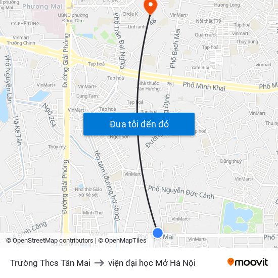 Trường Thcs Tân Mai to viện đại học Mở Hà Nội map