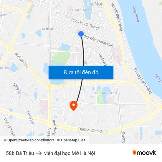 58b Bà Triệu to viện đại học Mở Hà Nội map