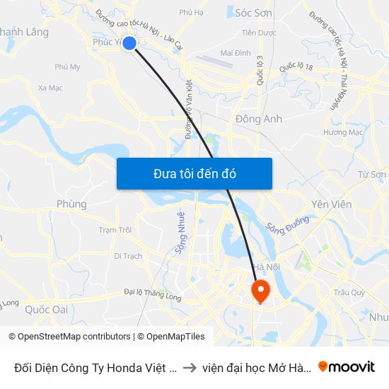 Đối Diện Công Ty Honda Việt Nam to viện đại học Mở Hà Nội map