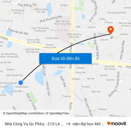 Nhà Công Vụ Qc Pkkq - 210 Lê Trọng Tấn to viện đại học Mở Hà Nội map