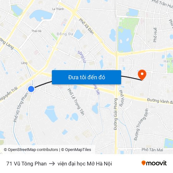 71 Vũ Tông Phan to viện đại học Mở Hà Nội map