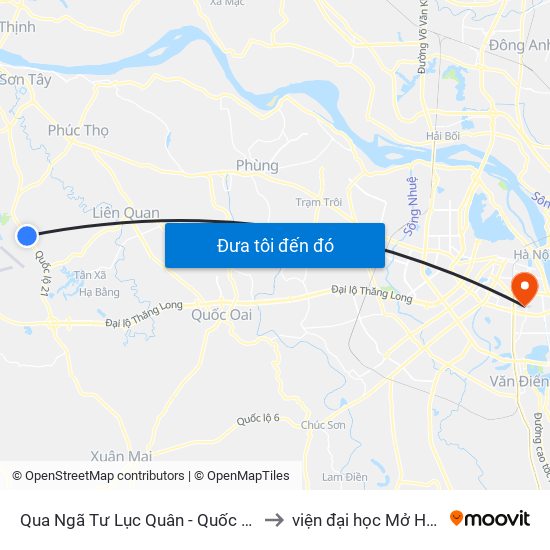 Qua Ngã Tư Lục Quân - Quốc Lộ 21a to viện đại học Mở Hà Nội map