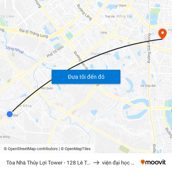 Tòa Nhà Thủy Lợi Tower - 128 Lê Trọng Tấn (Hà Đông) to viện đại học Mở Hà Nội map