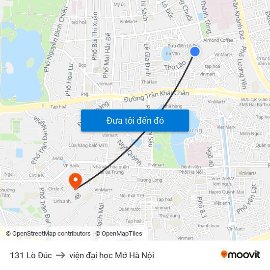 131 Lò Đúc to viện đại học Mở Hà Nội map