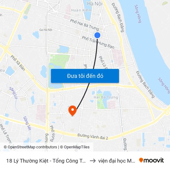 18 Lý Thường Kiệt - Tổng Công Ty Du Lịch Hà Nội to viện đại học Mở Hà Nội map