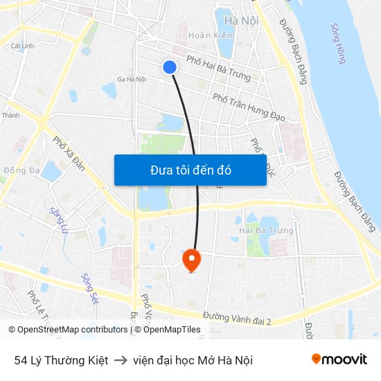 54 Lý Thường Kiệt to viện đại học Mở Hà Nội map