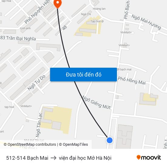 512-514 Bạch Mai to viện đại học Mở Hà Nội map