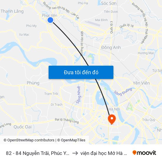 82 - 84 Nguyễn Trãi, Phúc Yên to viện đại học Mở Hà Nội map