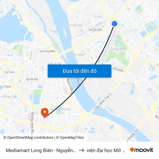 Mediamart Long Biên - Nguyễn Văn Linh to viện đại học Mở Hà Nội map