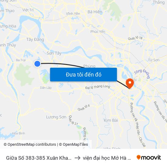 Giữa Số 383-385 Xuân Khanh to viện đại học Mở Hà Nội map