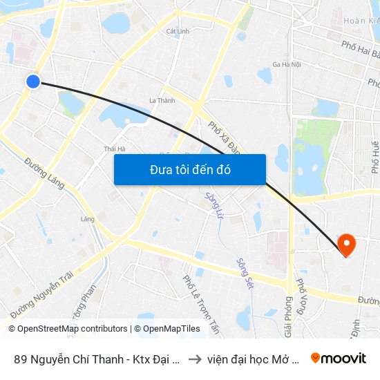 89 Nguyễn Chí Thanh - Ktx Đại Học Luật to viện đại học Mở Hà Nội map