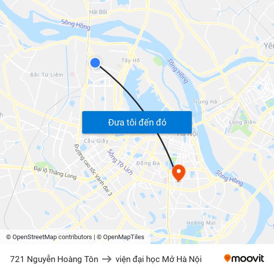 721 Nguyễn Hoàng Tôn to viện đại học Mở Hà Nội map