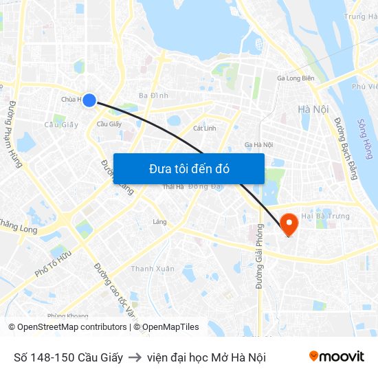 Số 148-150 Cầu Giấy to viện đại học Mở Hà Nội map