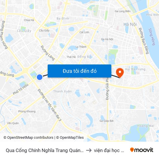 Qua Cổng Chính Nghĩa Trang Quán Dền - Nguyễn Tuân to viện đại học Mở Hà Nội map