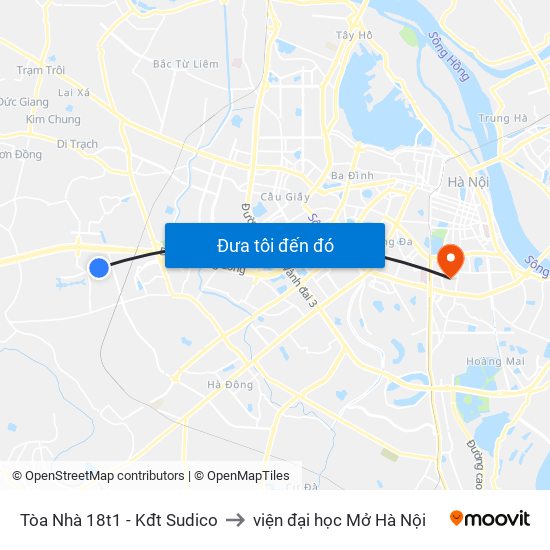 Tòa Nhà 18t1 - Kđt Sudico to viện đại học Mở Hà Nội map