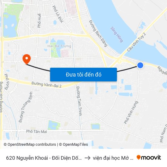 620 Nguyễn Khoái - Đối Diện Dốc Đoàn Kết to viện đại học Mở Hà Nội map