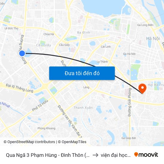 Qua Ngã 3 Phạm Hùng - Đình Thôn (Hướng Đi Phạm Văn Đồng) to viện đại học Mở Hà Nội map