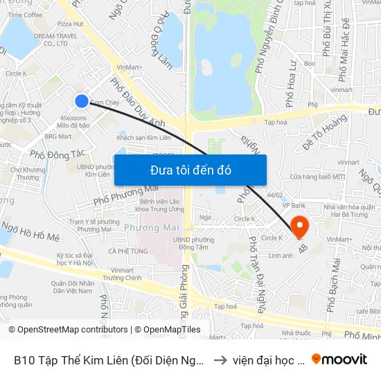 B10 Tập Thể Kim Liên (Đối Diện Ngõ 46b Phạm Ngọc Thạch) to viện đại học Mở Hà Nội map