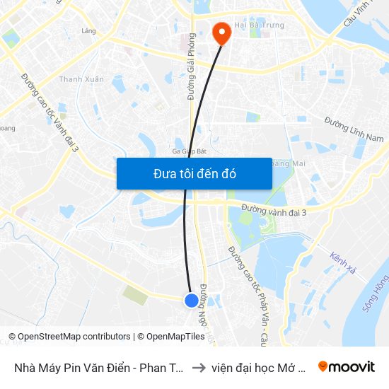 Nhà Máy Pin Văn Điển - Phan Trọng Tuệ to viện đại học Mở Hà Nội map