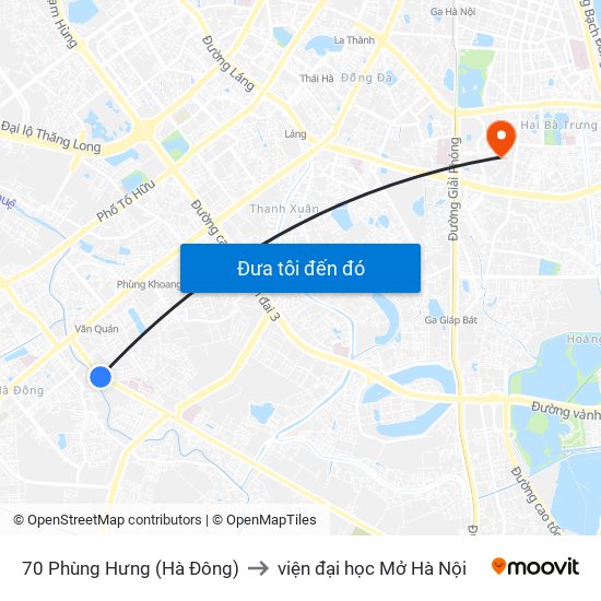 70 Phùng Hưng (Hà Đông) to viện đại học Mở Hà Nội map