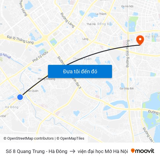 Số 8 Quang Trung - Hà Đông to viện đại học Mở Hà Nội map