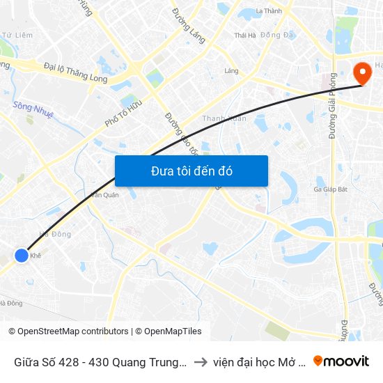 Giữa Số 428 - 430 Quang Trung (Hà Đông) to viện đại học Mở Hà Nội map