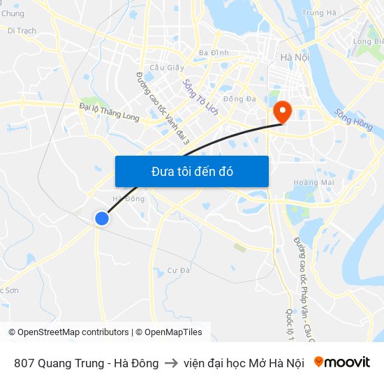 807 Quang Trung - Hà Đông to viện đại học Mở Hà Nội map