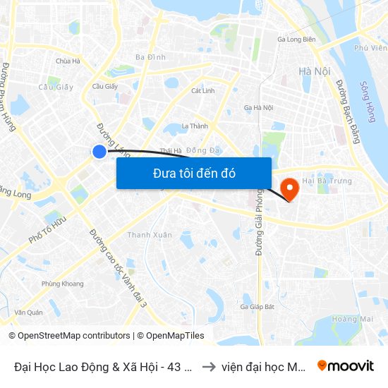 Đại Học Lao Động & Xã Hội - 43 Trần Duy Hưng to viện đại học Mở Hà Nội map