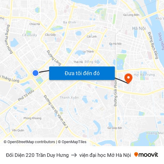 Đối Diện 220 Trần Duy Hưng to viện đại học Mở Hà Nội map