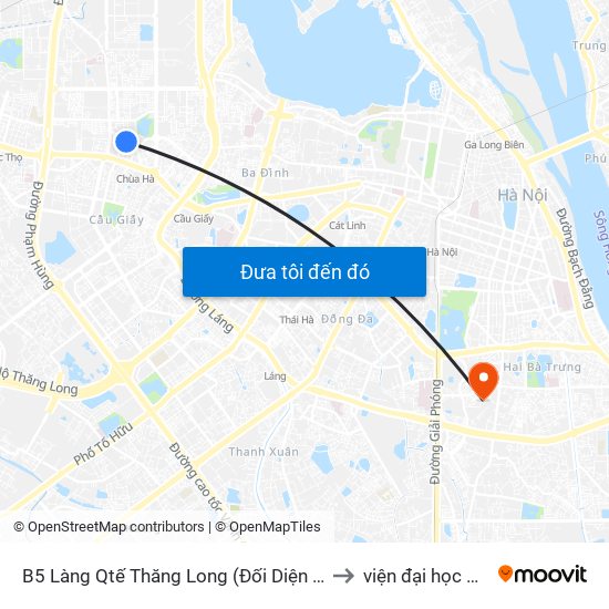 B5 Làng Qtế Thăng Long (Đối Diện 161 Trần Đăng Ninh) to viện đại học Mở Hà Nội map