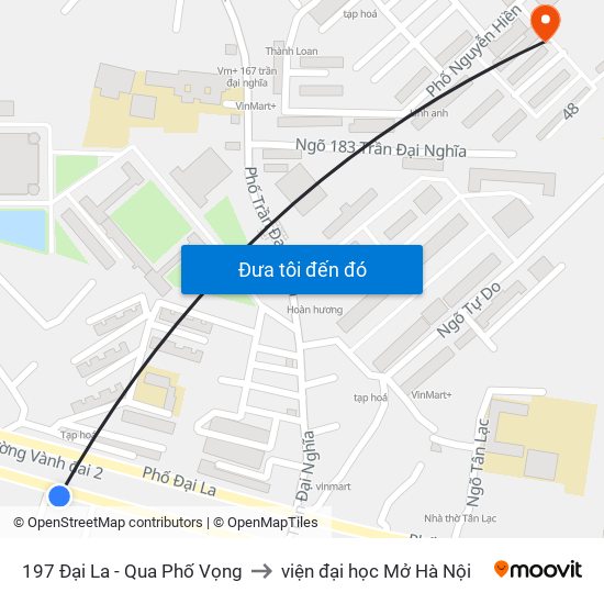 197 Đại La - Qua Phố Vọng to viện đại học Mở Hà Nội map