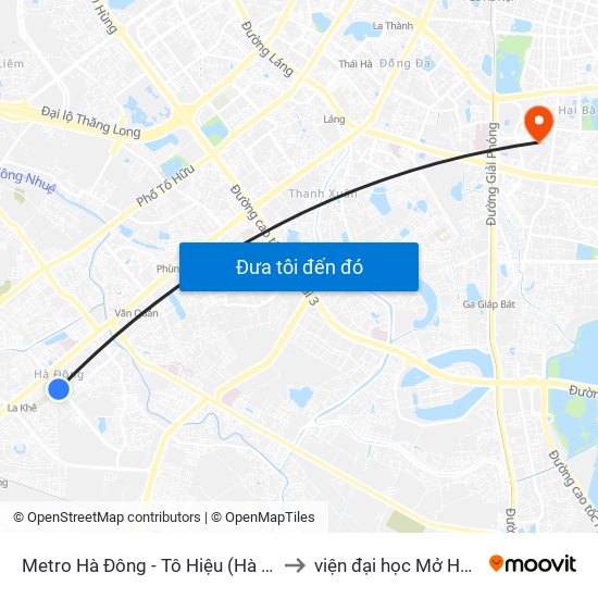 Metro Hà Đông - Tô Hiệu (Hà Đông) to viện đại học Mở Hà Nội map
