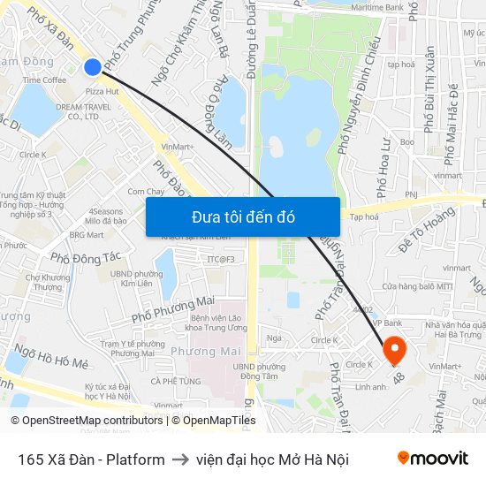 165 Xã Đàn - Platform to viện đại học Mở Hà Nội map