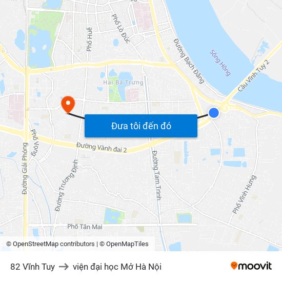 82 Vĩnh Tuy to viện đại học Mở Hà Nội map