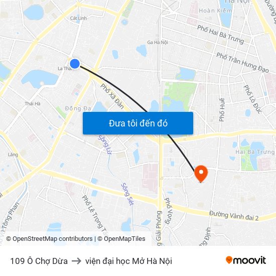 109 Ô Chợ Dừa to viện đại học Mở Hà Nội map